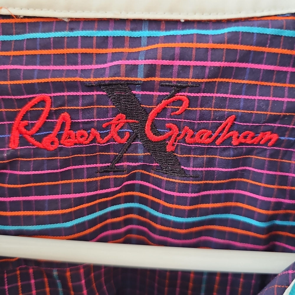 Robert Graham Men’s 3XL Striped Button Down Shirt Flip Cuff Contrast Collar - Picture 4 of 8